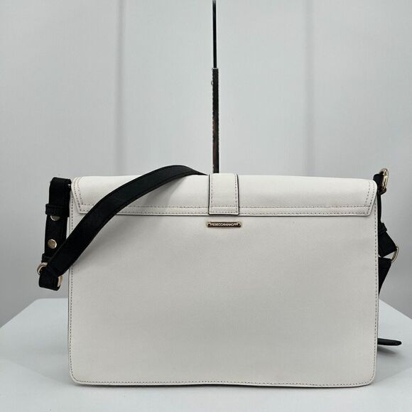 Rebecca Minkoff Handbag Bag Crossbody Hudson White Black Saffiano Leather Flap - Picture 5 of 10